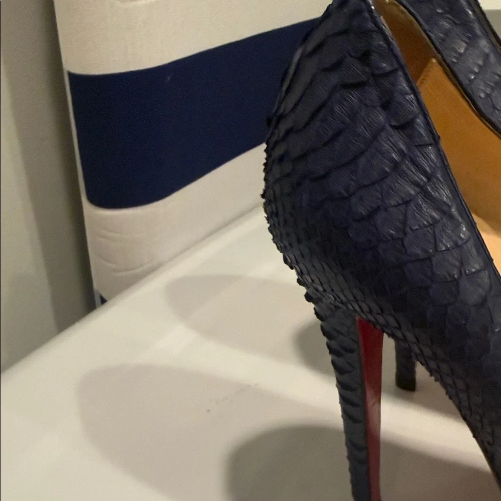 Christian Louboutin Blue Python Platform Heels - Picture 4 of 8